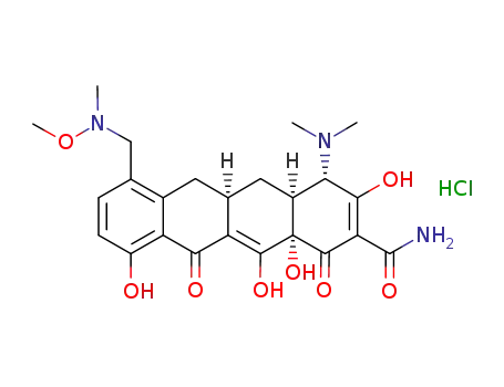Molecular Structure of 1035979-44-2 ((4S,4aS,5aR,12aS)-4-(DiMethylaMino)-1,4,4a,5,5a,6,11,12a-octahydro-3,10,12,12a-tetrahydroxy-7-[(MethoxyMethylaMino)Methyl]-1,11-dioxo-2-naphthacenecarboxaMide hydrochloride)