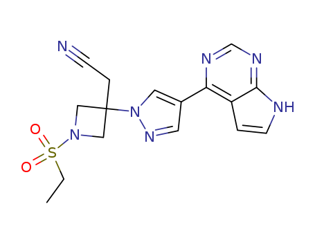 1187594-09-7,Baricitinib,INCB 028050;LY 3009104;1-(Ethylsulfonyl)-3-[4-(7H-pyrrolo[2,3-d]pyrimidin-4-yl)-1H-pyrazol-1-yl]-3-azetidineacetonitrile;