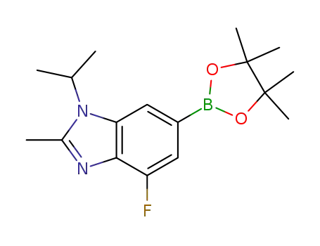 Molecular Structure of 1231930-37-2 (1H-BenziMidazole, 4-fluoro-2-Methyl-1-(1-Methylethyl)-6-(4,4,5,5-tetraMethyl-1,3,2-dioxaborolan-2-yl)-)