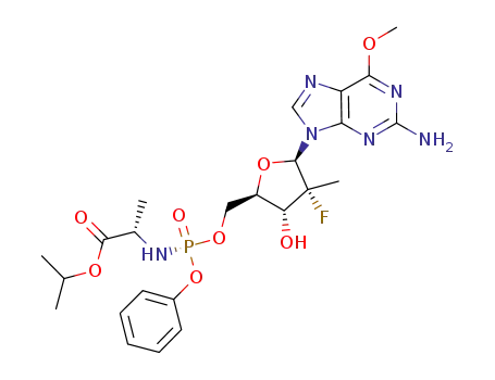 Molecular Structure of 1231747-08-2 (L-Alanine, N-[[P(S),2'R]-2'-deoxy-2'-fluoro-2'-methyl-6-O-methyl-P-phenyl-5'-guanylyl]-, 1-methylethyl ester)