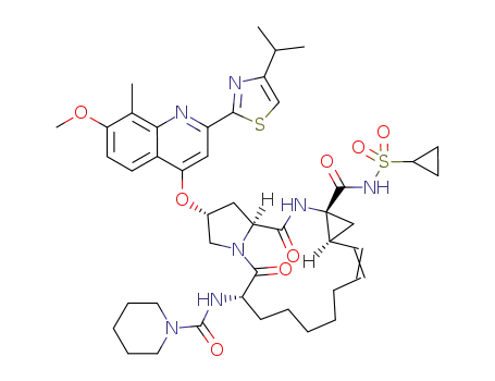 (2R,6S,13aS,14aR,16aS)-N-(cyclopropylsulfonyl)-2-{[8-methyl-2-[4-(1-methylethyl)-1,3-thiazol-2-yl]-7-(methyloxy)-4-quinolinyl]oxy}-5,16-dioxo-6-[(1-piperidinylcarbonyl)amino]-1,2,3,6,7,8,9,10,11,13a,14,15,16,16a-tetradecahydrocyclopropa[e]pyrrolo[1,2-a][1,4]diazacyclopentadecine-14a(5H)-carboxamide