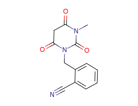 Molecular Structure of 1246610-72-9 (Benzonitrile, 2-[(tetrahydro-3-Methyl-2,4,6-trioxo-1(2H)-pyriMidinyl)Methyl]-)