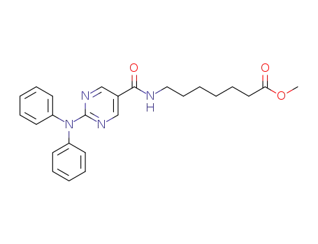 Molecular Structure of 1316216-07-5 (7-({2-[(1-Methyl-buta-1,3-dienyl)-phenyl-aMino]-pyriMidine-5-carbonyl}-aMino)-heptanoic acid Methyl ester)