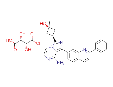 cis-8-amino-3-(3-hydroxy-3-methyl-cyclobutyl)-1-(2-phenyl-quinolin-7-yl)-imidazo[1,5-a]pyrazin-7-ium 3-carboxy-2,3-dihydroxy-propionate