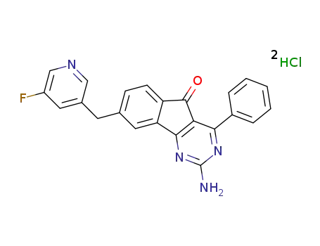 2-amino-8-((5-fluoropyridin-3-yl)methyl)-4-phenyl-5H-indeno-[1,2-d]pyrimidin-5-one di-hydrochloride