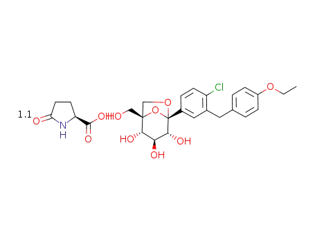 (1R,2S,3S,4R,5R)-5-(4-chloro-3-(4-ethoxybenzyl)phenyl)-1-(hydroxymethyl)-6,8-dioxabicyclo[3.2.1]octane-2,3,4-triol L-pyroglutamic acid