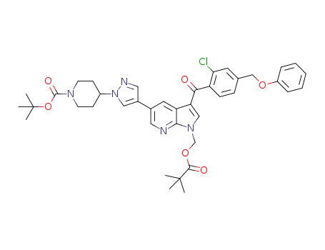 tert-butyl 4-(4-(3-(2-chloro-4-(phenoxymethyl)benzoyl)-1-((pivaloyloxy)methyl)-1H-pyrrolo[2,3-b]pyridin-5-yl)-1H-pyrazol-1-yl)piperidine-1-carboxylate