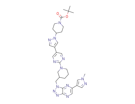 tert-butyl 4-(4-(2-(3-((6-(1-methyl-1H-pyrazol-4-yl)-1H-[1,2,3]triazolo[4,5-b]pyrazin-1-yl)methyl)piperidin-1-yl)pyrimidin-5-yl)-1H-pyrazol-1-yl)piperidine-1-carboxylate