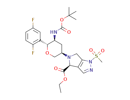 ethyl (S)-5-((3R,5S,6R)-5-(tert-butoxycarbonyl)amino-6-(2,5-difluorophenyl)-tetrahydro-2H-pyran-3-yl)-1-(methylsulfonyl)-1,4,5,6-tetrahydropyrrolo[3,4-c]pyrazole-4-carboxylate