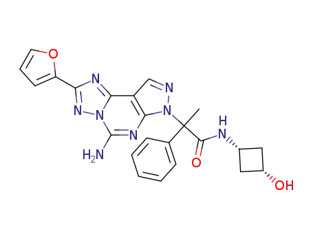 2-(5-amino-2-(furan-2-yl)-7H-pyrazolo[4,3-e][1,2,4]triazolo[1,5-c]pyrimidin-7-yl)-N-((1s,3s)-3-hydroxycyclobutyl)-2-phenylpropanamide