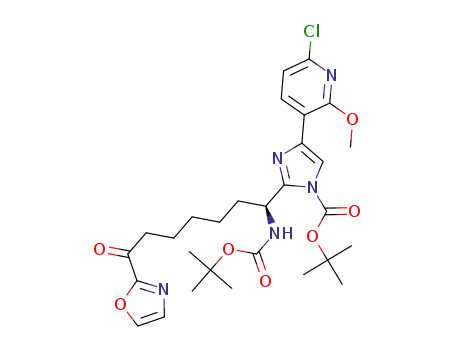 (S)-tert-butyl 2-(1-((tert-butoxycarbonyl)amino)-7-(oxazol-2-yl)-7-oxoheptyl)-4-(6-chloro-2-methoxypyridin-3-yl)-l H-imidazole-1-carboxylate