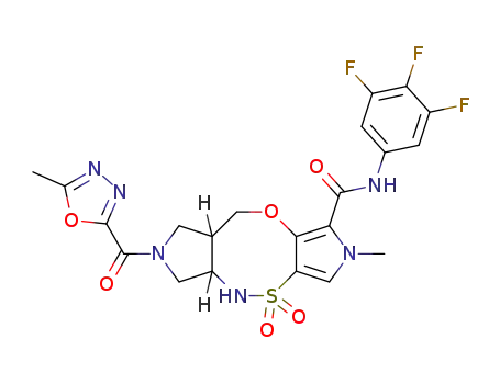 cis-7-methyl-2-(5-methyl-1,3,4-oxadiazole-2-carbonyl)-N-(3,4,5-trifluorophenyl)-2,3,3a,4,10,10a-hexahydro-1H,7H-dipyrrolo[3,4-b:3',4'-f][1,4,5]oxathiazocine-8-carboxamide 5,5-dioxide
