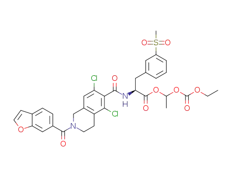 1-((ethoxycarbonyl)oxy)ethyl (2S)-2-(2-(benzofuran-6-carbonyl)-5,7-dichloro-1,2,3,4-tetrahydroisoquinoline-6-carboxamido)-3-(3-(methylsulfonyl)phenyl)propanoate