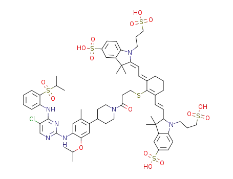 2-((E)-2-((E)-2-((3-(4-(4-((5-chloro-4-((2-(isopropylsulfonyl)phenyl)amino)pyrimidin-2-yl)amino)-5-isopropoxy-2-methylphenyl)piperidin-1-yl)-3-oxopropyl)thio)-3-(2-((E)-3,3-dimethyl-5-sulfo-1-(3-sulfopropyl)indolin-2-ylidene)ethylidene)cyclohex-1-en-1-yl)vinyl)-3,3-dimethyl-1-(3-sulfopropyl)-3H-indole-5-sulfonic acid
