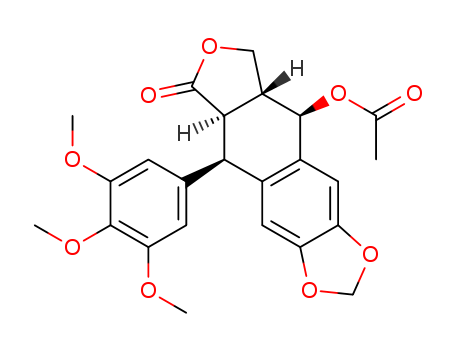 Molecular Structure of 1180-34-3 (Furo[3',4':6,7]naphtho[2,3-d]-1,3-dioxol-6(5aH)-one,9-(acetyloxy)-5,8,8a,9-tetrahydro-5-(3,4,5-trimethoxyphenyl)-, (5R,5aR,8aR,9R)-)