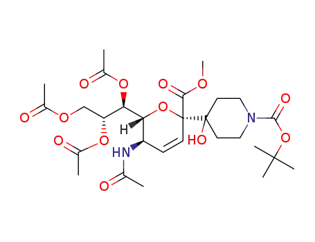 4-C-[methyl(5-acetamido-7,8,9-tri-O-acetyl-2,6-anhydro-3,5-dideoxy-D-glycero-α-D-galactononulosyl)-3-enoate]-N-(tert-butoxycarbonyl)piperidin-4-ol