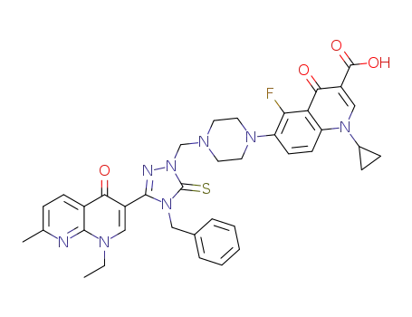 6-(4-{[4-benzyl-3-(1-ethyl-7-methyl-4-oxo-1,4-dihydro-1,8-naphthyridin-3-yl)-5-thioxo-4,5-dihydro-1H-1,2,4-triazol-1-yl]methyl}piperazin-1-yl)-1-cyclopropyl-5-fluoro-4-oxo-1,4-dihydroquinoline-3-carboxylic acid