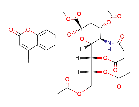 Molecular Structure of 59361-08-9 ((4-Methylumbelliferyl)-N-acetyl-4,7,8,9-tetra-O-acetyl-a-D-neuraminic Acid, Methyl Ester)
