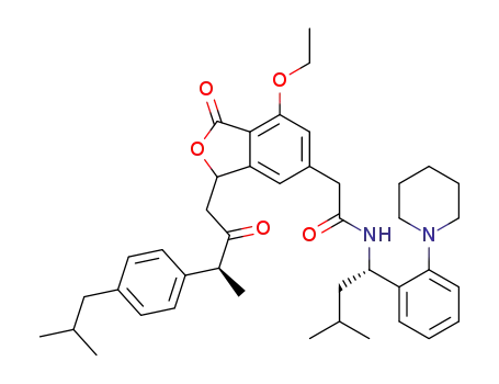 2-(7-ethoxy-3-((S)-3-(4-isobutylphenyl)-2-oxobutyl)-1-oxo-1,3-dihydroisobenzofuran-5-yl)-N-((S)-3-methyl-1-(2-(piperidin-1-yl)phenyl)butyl)acetamide