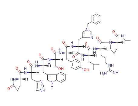 76712-82-8,Histrelin,ORF 17070;RWJ 17070;Vantas;(Des-Gly10,His(Bzl)6,Pro-NHEt9)-LHRH;Luteinizinghormone-releasing factor (pig),6-[1-(phenylmethyl)-D-histidine]-9-(N-ethyl-L-prolinamide)-10-deglycinamide-;1-9-Luteinizinghormone-releasing factor (swine),6-[1-(phenylmethyl)-D-histidine]-9-(N-ethyl-L-prolinamide)-;