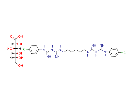 18472-51-0,Chlorhexidine digluconate,corsodyl;Chlorhexidine digluconate;chlorhexidine gigluconate;placout;septeal;abacil;chlorohexidine digluconate;hibidil;1,1'-Hexamethylenebis(5-[p-chlorophenyl]biguanide);1,1'-Hexamethylenebis[5-(4-chlorophenyl)biguanide] Digluconate;disteryl;1,6-Bis(N5-[p-chlorophenyl]-N1-biguanido)hexane;Chlorhexidin Bigluconate;Chlorhexamed;orahexal;1,1‘-Hexamethylenebis(5-[p-chlorophenyl]biguanide);unisept;