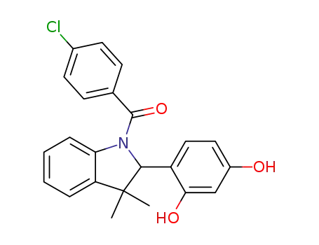 Molecular Structure of 91751-58-5 (1H-Indole,
1-(4-chlorobenzoyl)-2-(2,4-dihydroxyphenyl)-2,3-dihydro-3,3-dimethyl-)