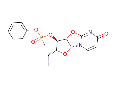 methylphosphonic acid (3aS)-2t-iodomethyl-6-oxo-(3ar,9ac)-2,3,3a,9a-tetrahydro-6H-furo[2',3':4,5]oxazolo[3,2-a]pyrimidin-3c-yl ester phenyl ester