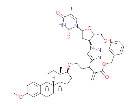 benzyl (S)-3-(1-((2S,3S,5R)-2-(hydroxymethyl)-5-(5-methyl-2,4-dioxo-3,4-dihydropyrimidin-1(2H)-yl)tetrahydrofuran-3-yl)-1H-1,2,3-triazol-4-yl)-5-(((8R,9S,13S,14S,17S)-3-methoxy-13-methyl-7,8,9,11,12,13,14,15,16,17-decahydro-6H-cyclopenta[a]phenanthren-17-yl)oxy)-2-methylenepentanoate