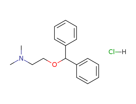 147-24-0,Diphenhydramine hydrochloride,Ethanamine,2-(diphenylmethoxy)-N,N-dimethyl-, hydrochloride (9CI);2-Diphenylmethoxy-N,N-dimethylethylamine hydrochloride;Alledryl;Allergina;Amidryl;Bagodryl;Bena;Benadrilhydrochloride;Benison;Benodine;Benzantin;Benzhydrol b-dimethylaminoethyl ether hydrochloride;Denydryl;Dibondrin;Dimedrol;Diphantine;Fenylhist;