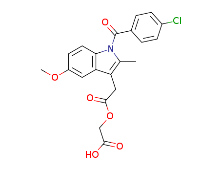 53164-05-9,Acemetacin,1-(4-Chlorobenzoyl)-5-methoxy-2-methyl-1H-indole-3-aceticacid carboxymethyl ester;1-(p-Chlorobenzoyl)-5-methoxy-2-methylindole-3-aceticacid carboxymethyl ester;2-[2-[1-[(4-Chlorophenyl)carbonyl]-5-methoxy-2-methylindol-3-yl]acetyloxy]aceticacid;Acemet;Acemethacin;Acemix;Emflex;K 708;Rantudil;Rheumibis;Rheutrop;Solart;TV 1322;TVX 1322;