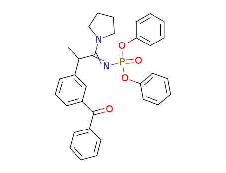 Molecular Structure of 71574-82-8 (Phosphoramidic acid,
[2-(3-benzoylphenyl)-1-(1-pyrrolidinyl)propylidene]-, diphenyl ester)