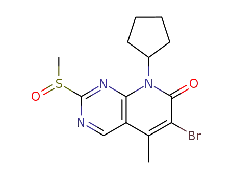 Molecular Structure of 571188-81-3 (6-BroMo-8-cyclopentyl-2-Methanesulfinyl-5-Methyl-8H-pyrido[2,3-d]pyriMidin-7-one)