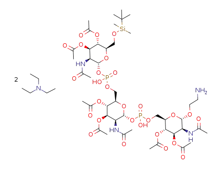 2-aminoethyl-(2-acetamido-3,4-di-O-acetyl-6-O-(tert-butyldimethylsilyl)-2-deoxy-α-D-mannopyranosyl phosphate)-(1,6)-(2-acetamido-3,4-di-O-acetyl-2-deoxy-α-D-mannopyranosyl phosphate)-(1,6)-(2-acetamido-3,4-di-O-acetyl-2-deoxy-α-D-mannopyranoside) bis-triethylammonium salt