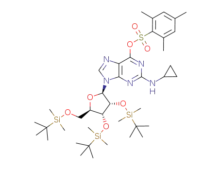 2',3',5'-tris-O-(tert-butyldimethylsilyl)-N2-cyclopropyl-O6-(mesitylsulfonyl)guanosine