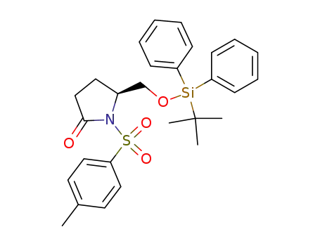 Molecular Structure of 132974-84-6 (2-Pyrrolidinone,
5-[[[(1,1-dimethylethyl)diphenylsilyl]oxy]methyl]-1-[(4-methylphenyl)sulfon
yl]-, (S)-)