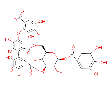 Molecular Structure of 131402-64-7 (b-D-Glucopyranose, cyclic 3®2':6®2-[(1R)-4-(6-carboxy-2,3,4-trihydroxyphenoxy)-4',5,5',6,6'-pentahydroxy[1,1'-biphenyl]-2,2'-dicarboxylate]1-(3,4,5-trihydroxybenzoate) (9CI))