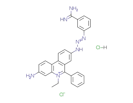 Molecular Structure of 6798-24-9 (8-[3-(m-amidinophenyl)-2-triazeno]-3-amino-5-ethyl-6-phenylphenanthridinium chloride hydrochloride)