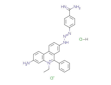 5-ethyl-3-amino-8-[N'-(4-carbamimidoyl-phenyl)-triazenyl]-6-phenyl-phenanthridinium; chloride-hydrochloride