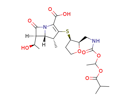 (4R,5S,6S)-6-((R)-1-Hydroxy-ethyl)-3-{(2R,3R)-2-[(1-isobutyryloxy-ethoxycarbonylamino)-methyl]-tetrahydro-furan-3-ylsulfanyl}-4-methyl-7-oxo-1-aza-bicyclo[3.2.0]hept-2-ene-2-carboxylic acid