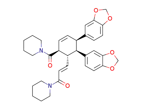 (E)-3-[(1S,2S,5R,6S)-5,6-Bis-benzo[1,3]dioxol-5-yl-2-(piperidine-1-carbonyl)-cyclohex-3-enyl]-1-piperidin-1-yl-propenone