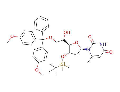 1-[5-{2-[bis-(4-methoxy-phenyl)-phenyl-methoxy]-1-hydroxy-ethyl}-4-(tert-butyl-dimethyl-silanyloxy)-tetrahydro-furan-2-yl]-6-methyl-1H-pyrimidine-2,4-dione