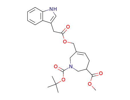 Molecular Structure of 919106-79-9 (1H-Azepine-1,3-dicarboxylic acid,
2,3,4,7-tetrahydro-6-[[[2-(1H-indol-3-yl)acetyl]oxy]methyl]-,
1-(1,1-dimethylethyl) 3-methyl ester)
