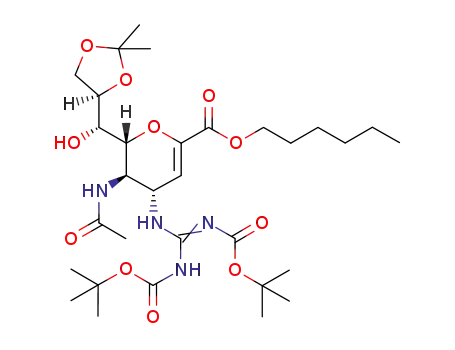 hexyl 5-acetamido-4-(N,N'-bis-tert-butoxycarbonyl)guanidino-2,3,4,5-tetradeoxy-8,9-O-isopropylidene-D-glycero-D-galacto-non-2-enopyranosoate