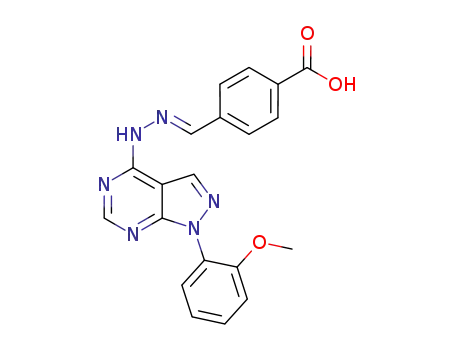 4-((E)-{[1-(2-methoxyphenyl)-1H-pyrazolo[3,4-d]pyrimidin-4-yl]hydrazono}methyl)benzoic acid