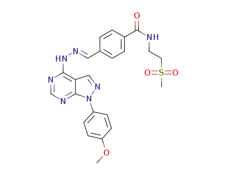 4-((E)-{[1-(4-methoxyphenyl)-1H-pyrazolo[3,4-d]pyrimidin-4-yl]hydrazono}methyl)-N-[2-(methylsulfonyl)ethyl]benzamide