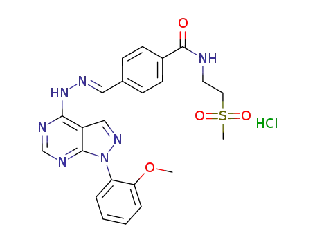 4-((E)-{[1-(2-methoxyphenyl)-1H-pyrazolo[3,4-d]pyrimidin-4-yl]hydrazono}methyl)-N-[2-(methylsulfonyl)ethyl]benzamide hydrochloride