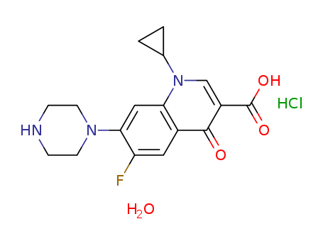 86393-32-0,Ciprofloxacin hydrochloride hydrate,3-Quinolinecarboxylicacid, 1-cyclopropyl-6-fluoro-1,4-dihydro-4-oxo-7-(1-piperazinyl)-,monohydrochloride, monohydrate (9CI);Ciprofloxacin hydrochloride monohydrate;Ciprofloxacin Monohydrochloridecas;Ciprofloxacin Monohydrochloride;Ciprofloxacin hydrochloride;Ciprofloxaicin HCl;3-Quinolinecarboxylicacid, 1-cyclopropyl-6-fluoro-1,4-dihydro-4-oxo-7-(1-piperazinyl)-,hydrochloride, hydrate (1:1:1);