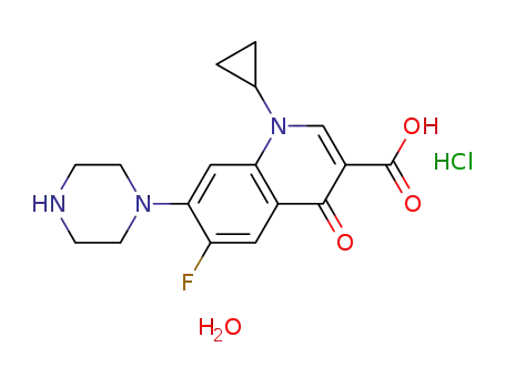 1-cyclopropyl-6-fluoro-1,4-dihydro-4-oxo-7-(1-piperazinyl)-quinoline-3-carboxylic acid HCl monohydrate