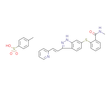6-[2-(methylcarbamoyl)phenylsulfanyl]-3-E-[2-(pyridin-2-yl)ethenyl]indazole p-toluene sulfonic acid salt