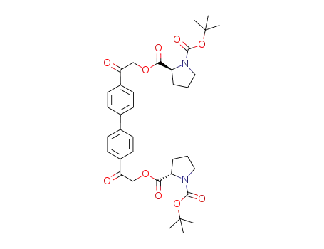 Molecular Structure of 1009119-82-7 (1,2-Pyrrolidinedicarboxylic acid, 2,2'-[[1,1'-biphenyl]-4,4'-diylbis(2-oxo-2,1-ethanediyl)] bis[1-(1,1-dimethylethyl)] ester, (2S)-)